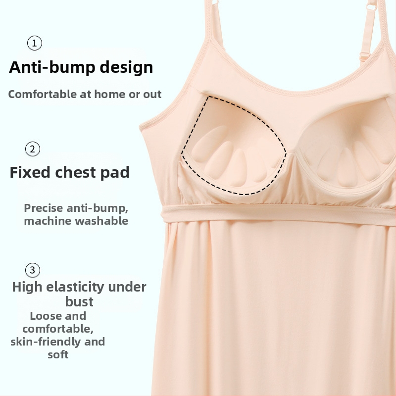 Нощница за жени, лятна, на едро, модална, с презрамка за гърди, дълга пола, тънка, плюс размер, може да се носи с пижама, цяло поколение коса