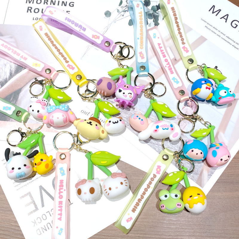 Karikatūras radošais ķiršu Sanrio atslēgu piekariņa kulons Kulomi klauns zivtiņa lelle automašīnas atslēgu piekariņa soma piekaramie rotājumi