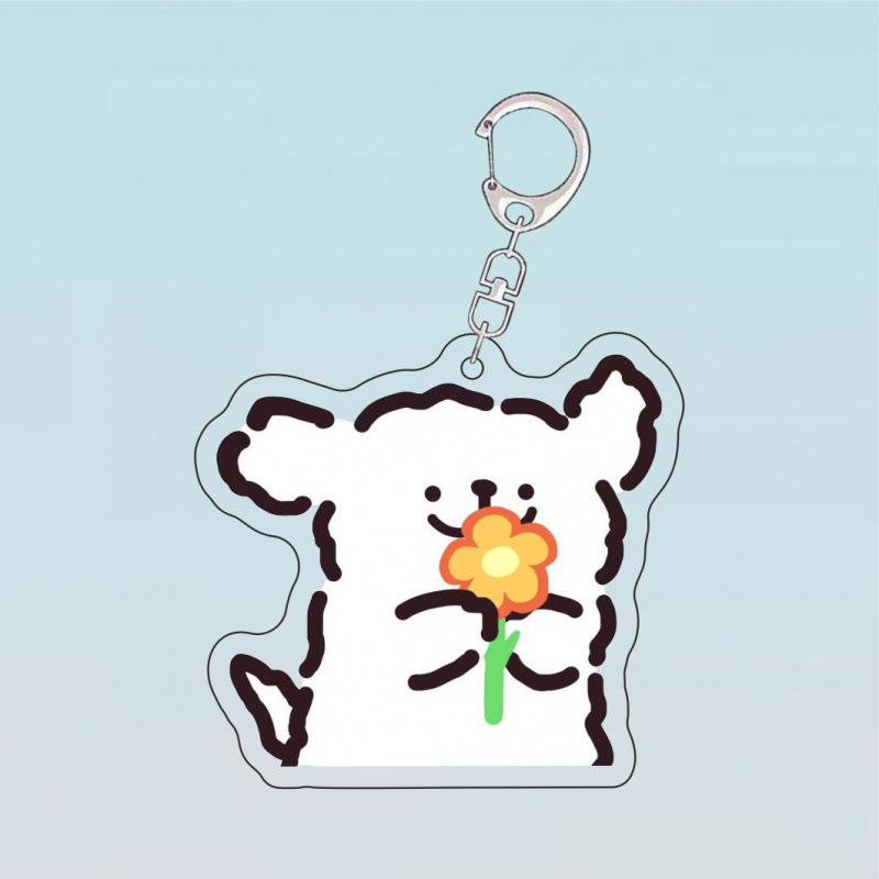 Karikatūrų „Malzis Line“ šuniuko raktų pakabukas, gėlė, maža vištienos plunksna, akrilinis mokyklinės kuprinės pakabukas, poros pakabinama dekoracija