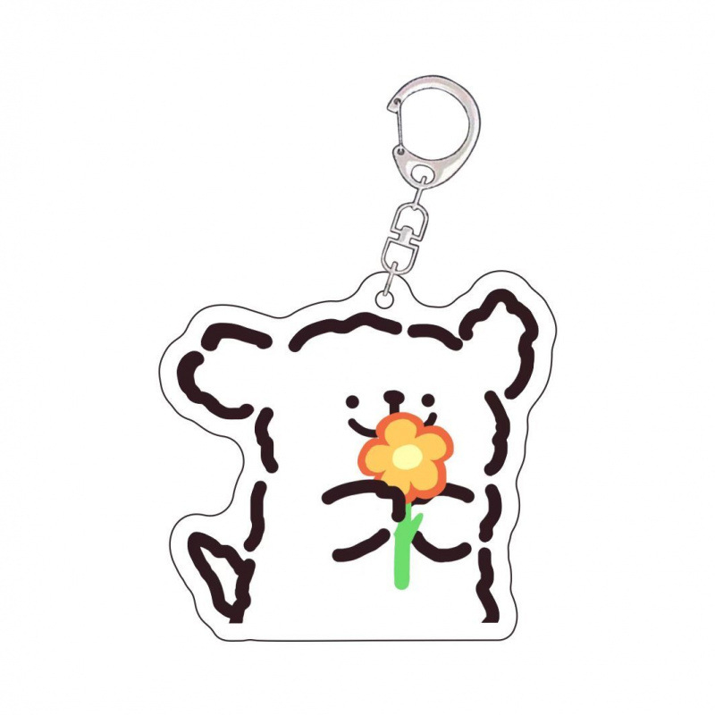 Karikatūrų „Malzis Line“ šuniuko raktų pakabukas, gėlė, maža vištienos plunksna, akrilinis mokyklinės kuprinės pakabukas, poros pakabinama dekoracija