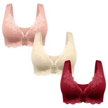 Populaarne piiriülene 3-osaline komplekt pluss-suuruses eest sulgemisega seksikas pitsist rinnahoidja ilma traadita, õmblusteta top naiste aluspesu hulgimüük