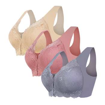 Populaarne piiriülene 3-osaline komplekt pluss-suuruses eest sulgemisega seksikas pitsist rinnahoidja ilma traadita, õmblusteta top naiste aluspesu hulgimüük