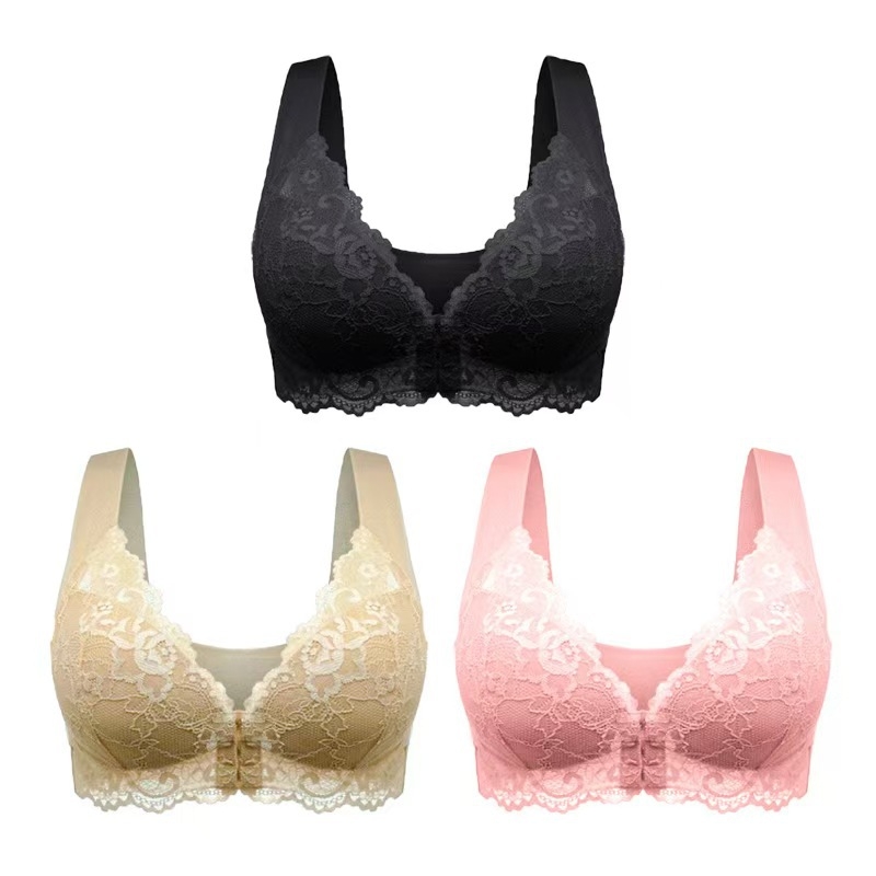 Populaarne piiriülene 3-osaline komplekt pluss-suuruses eest sulgemisega seksikas pitsist rinnahoidja ilma traadita, õmblusteta top naiste aluspesu hulgimüük