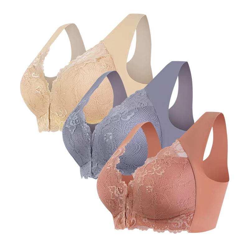Populaarne piiriülene 3-osaline komplekt pluss-suuruses eest sulgemisega seksikas pitsist rinnahoidja ilma traadita, õmblusteta top naiste aluspesu hulgimüük