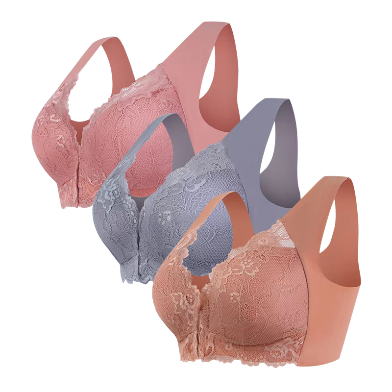 Populaarne piiriülene 3-osaline komplekt pluss-suuruses eest sulgemisega seksikas pitsist rinnahoidja ilma traadita, õmblusteta top naiste aluspesu hulgimüük