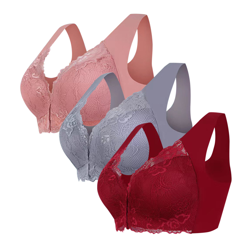 Populaarne piiriülene 3-osaline komplekt pluss-suuruses eest sulgemisega seksikas pitsist rinnahoidja ilma traadita, õmblusteta top naiste aluspesu hulgimüük