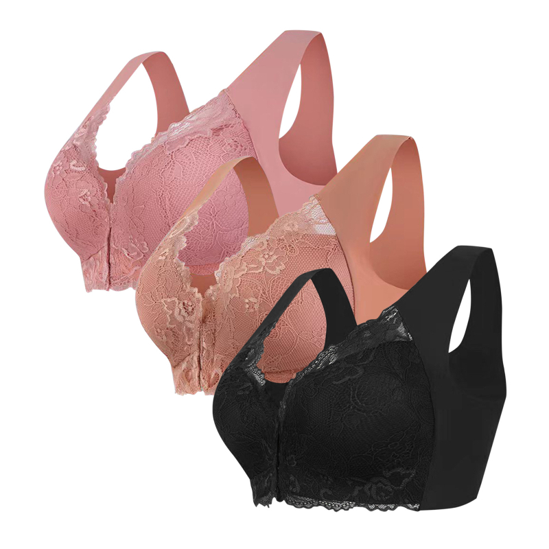 Populaarne piiriülene 3-osaline komplekt pluss-suuruses eest sulgemisega seksikas pitsist rinnahoidja ilma traadita, õmblusteta top naiste aluspesu hulgimüük