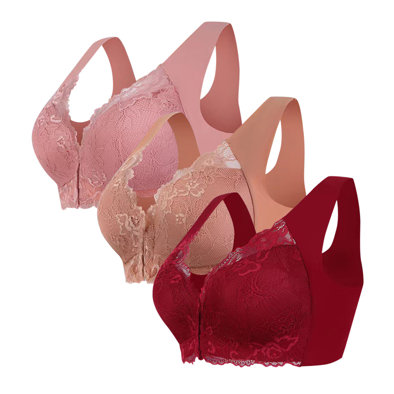 Populaarne piiriülene 3-osaline komplekt pluss-suuruses eest sulgemisega seksikas pitsist rinnahoidja ilma traadita, õmblusteta top naiste aluspesu hulgimüük