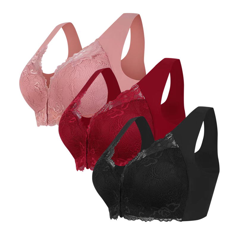 Populaarne piiriülene 3-osaline komplekt pluss-suuruses eest sulgemisega seksikas pitsist rinnahoidja ilma traadita, õmblusteta top naiste aluspesu hulgimüük
