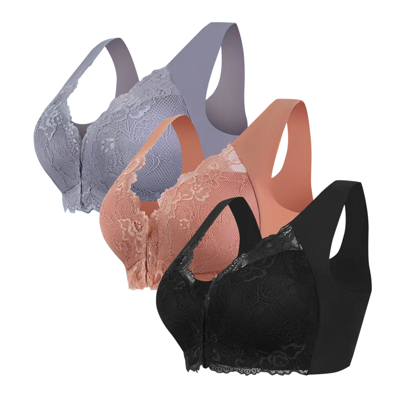 Populaarne piiriülene 3-osaline komplekt pluss-suuruses eest sulgemisega seksikas pitsist rinnahoidja ilma traadita, õmblusteta top naiste aluspesu hulgimüük