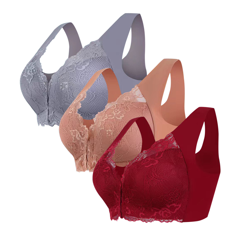 Populaarne piiriülene 3-osaline komplekt pluss-suuruses eest sulgemisega seksikas pitsist rinnahoidja ilma traadita, õmblusteta top naiste aluspesu hulgimüük