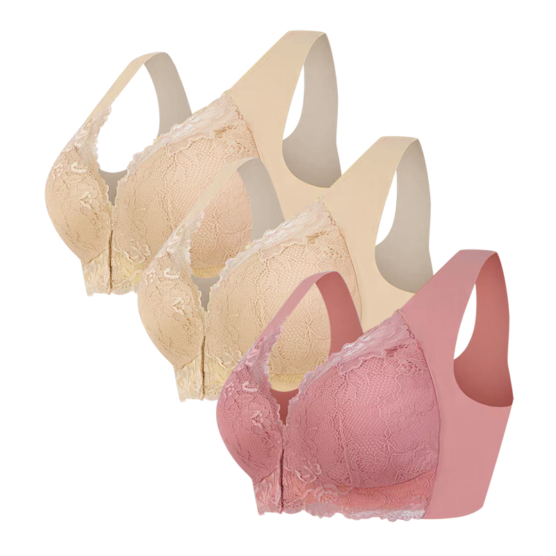 Populaarne piiriülene 3-osaline komplekt pluss-suuruses eest sulgemisega seksikas pitsist rinnahoidja ilma traadita, õmblusteta top naiste aluspesu hulgimüük