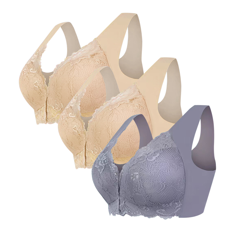 Populaarne piiriülene 3-osaline komplekt pluss-suuruses eest sulgemisega seksikas pitsist rinnahoidja ilma traadita, õmblusteta top naiste aluspesu hulgimüük