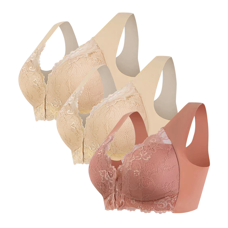 Populaarne piiriülene 3-osaline komplekt pluss-suuruses eest sulgemisega seksikas pitsist rinnahoidja ilma traadita, õmblusteta top naiste aluspesu hulgimüük