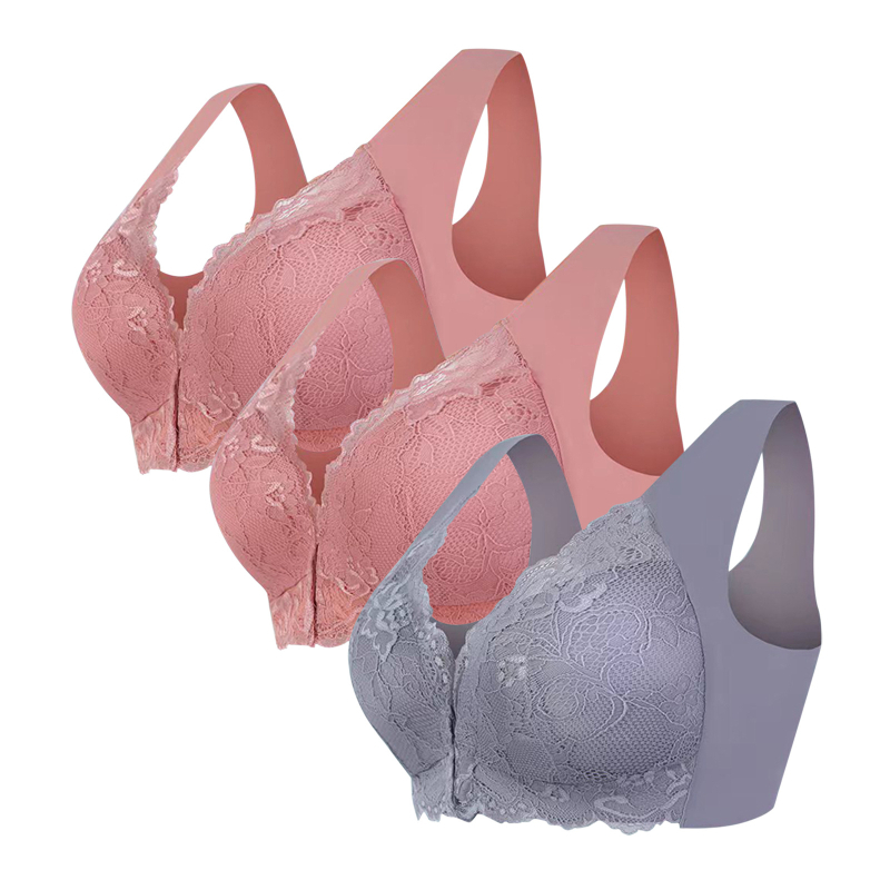 Populaarne piiriülene 3-osaline komplekt pluss-suuruses eest sulgemisega seksikas pitsist rinnahoidja ilma traadita, õmblusteta top naiste aluspesu hulgimüük