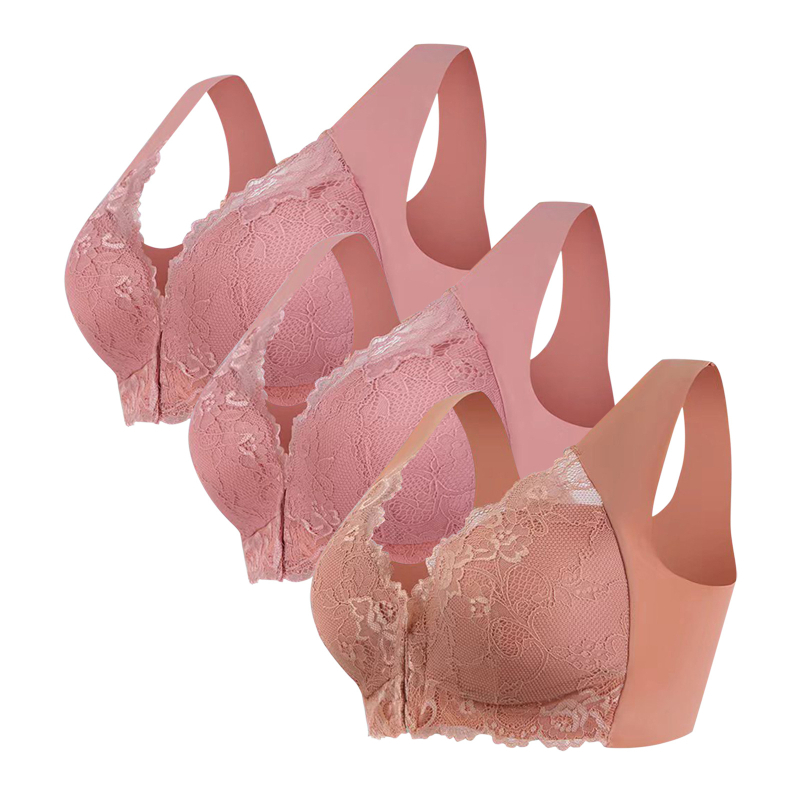 Populaarne piiriülene 3-osaline komplekt pluss-suuruses eest sulgemisega seksikas pitsist rinnahoidja ilma traadita, õmblusteta top naiste aluspesu hulgimüük