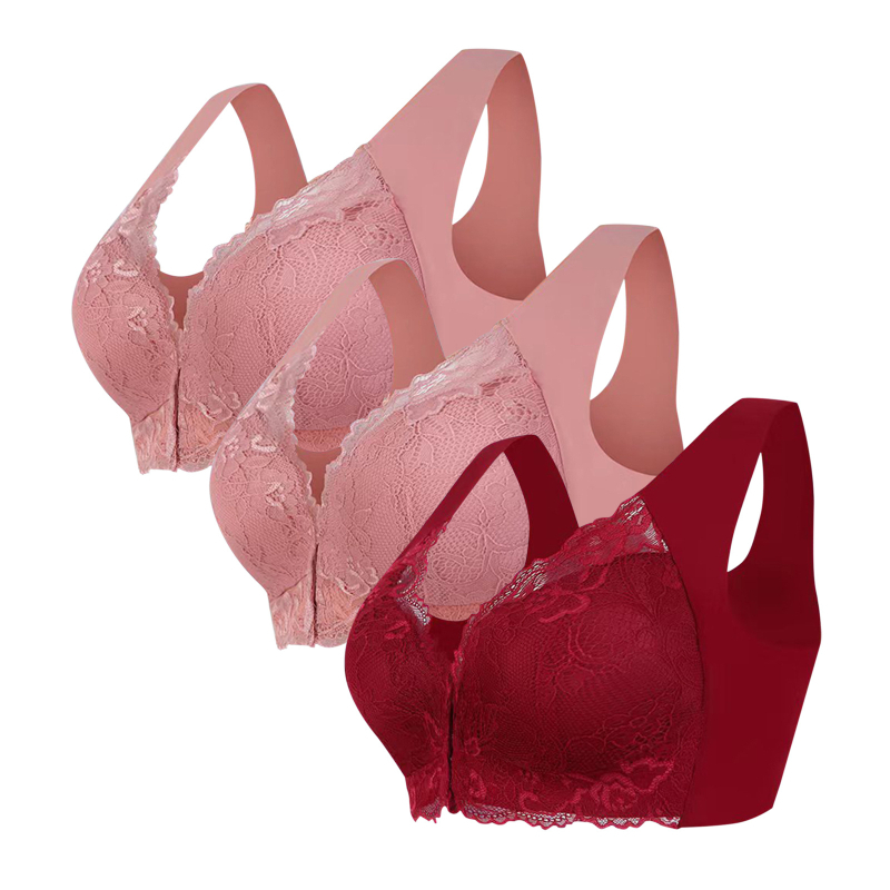 Populaarne piiriülene 3-osaline komplekt pluss-suuruses eest sulgemisega seksikas pitsist rinnahoidja ilma traadita, õmblusteta top naiste aluspesu hulgimüük