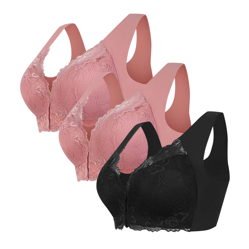 Populaarne piiriülene 3-osaline komplekt pluss-suuruses eest sulgemisega seksikas pitsist rinnahoidja ilma traadita, õmblusteta top naiste aluspesu hulgimüük