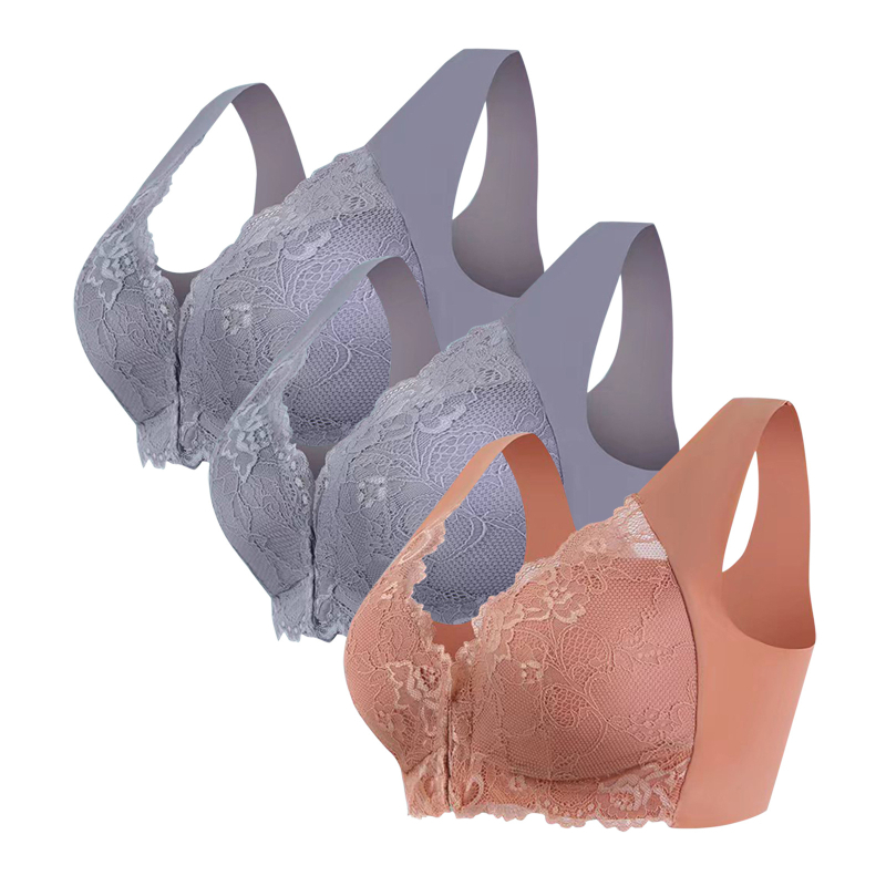 Populaarne piiriülene 3-osaline komplekt pluss-suuruses eest sulgemisega seksikas pitsist rinnahoidja ilma traadita, õmblusteta top naiste aluspesu hulgimüük