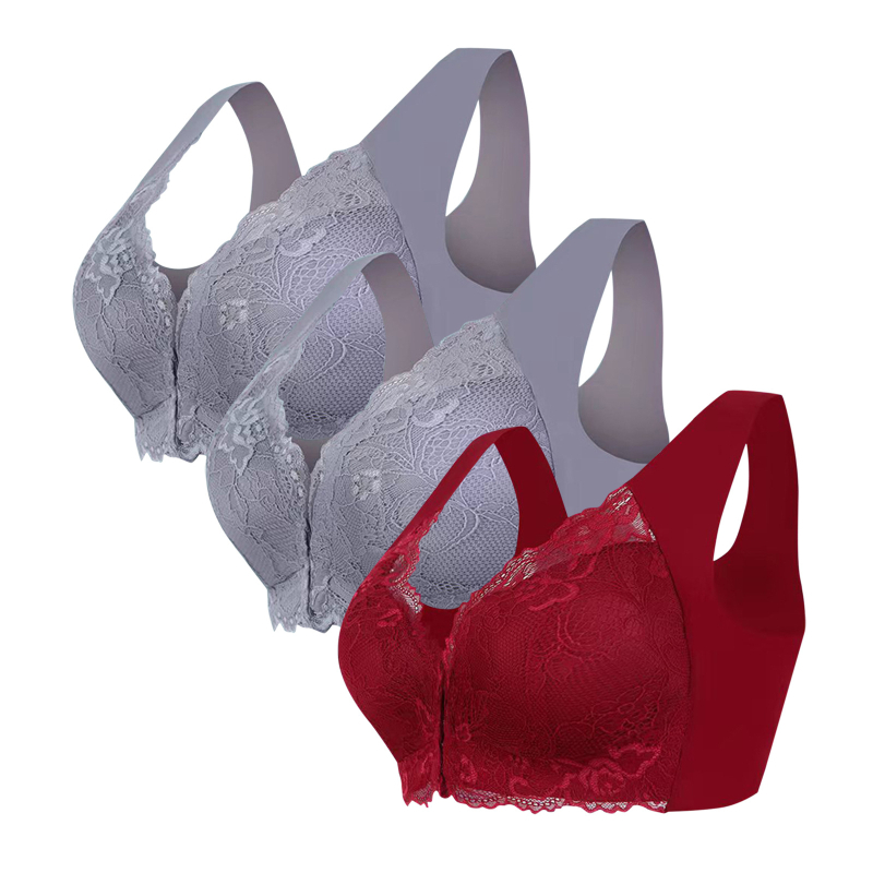 Populaarne piiriülene 3-osaline komplekt pluss-suuruses eest sulgemisega seksikas pitsist rinnahoidja ilma traadita, õmblusteta top naiste aluspesu hulgimüük
