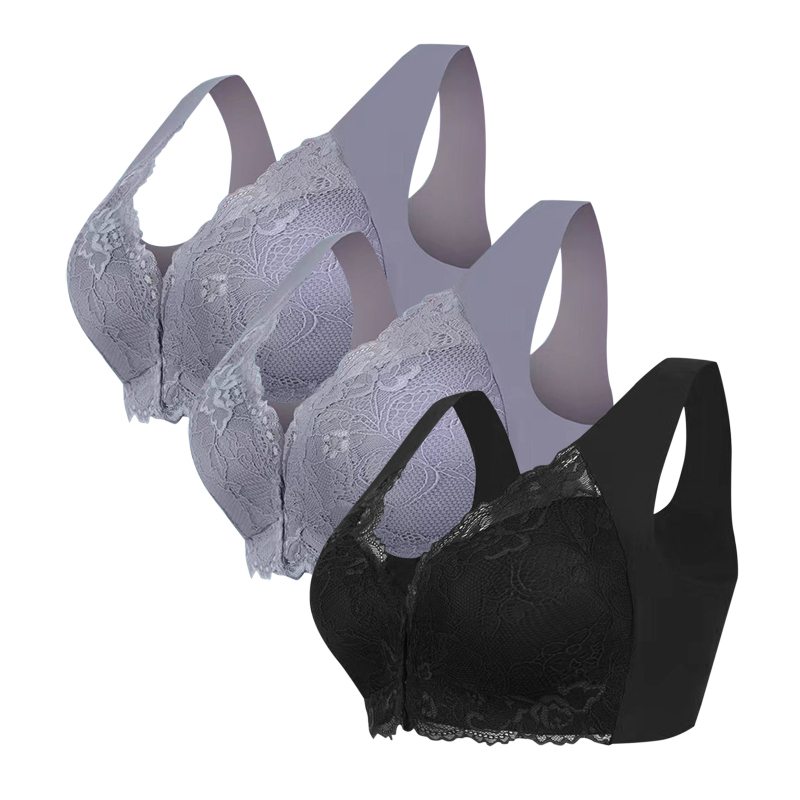 Populaarne piiriülene 3-osaline komplekt pluss-suuruses eest sulgemisega seksikas pitsist rinnahoidja ilma traadita, õmblusteta top naiste aluspesu hulgimüük