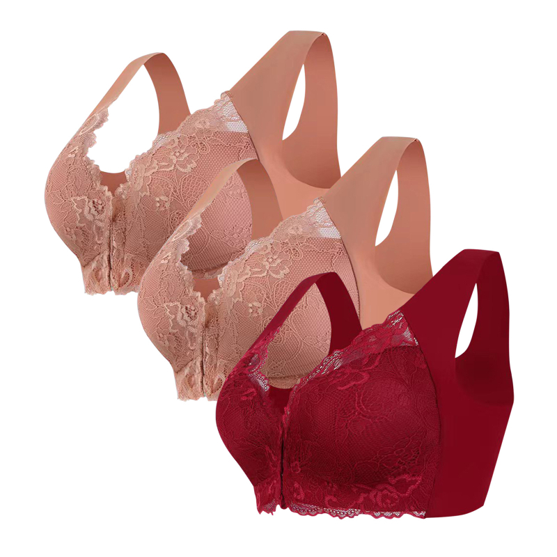 Populaarne piiriülene 3-osaline komplekt pluss-suuruses eest sulgemisega seksikas pitsist rinnahoidja ilma traadita, õmblusteta top naiste aluspesu hulgimüük