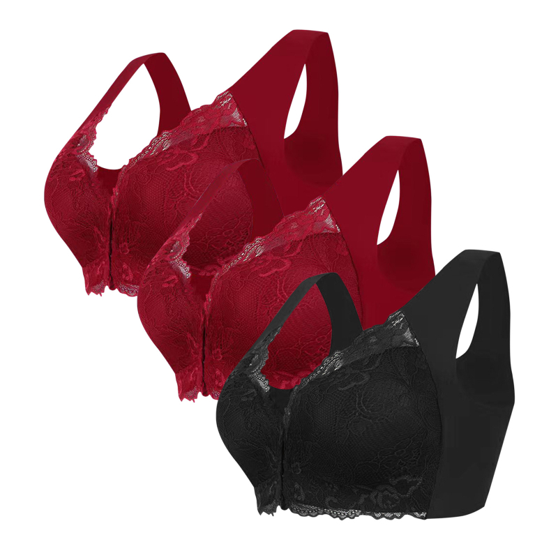 Populaarne piiriülene 3-osaline komplekt pluss-suuruses eest sulgemisega seksikas pitsist rinnahoidja ilma traadita, õmblusteta top naiste aluspesu hulgimüük