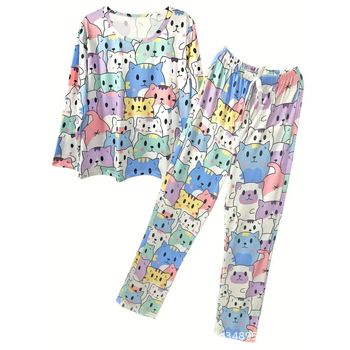 Väliskaubanduse armas koomiksikassipoegade trükitud pidžaamaülikond Euroopas ja Ameerika Ühendriikides, vabaaja loomade daamide koduriiete ülikond