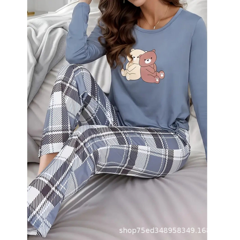 Ārējās tirdzniecības jauks multfilmas kaķēna apdrukāts pidžamas uzvalks Eiropai un Amerikas Savienotajām Valstīm brīvā laika dzīvnieku dāmu mājas drēbju uzvalks