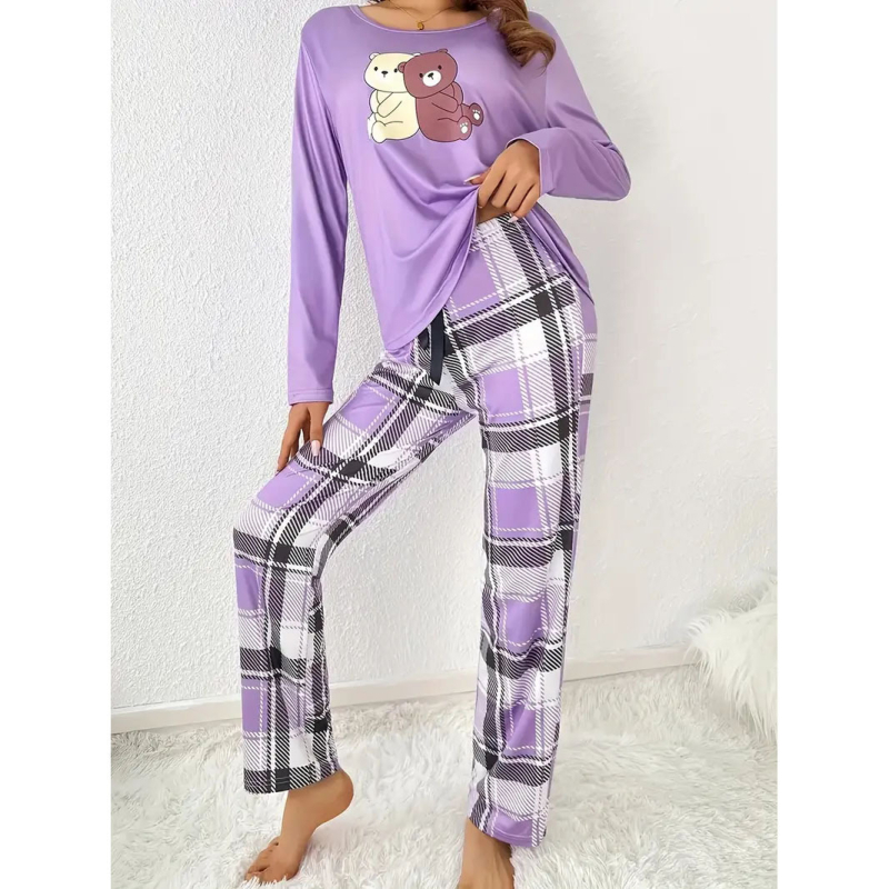 Väliskaubanduse armas koomiksikassipoegade trükitud pidžaamaülikond Euroopas ja Ameerika Ühendriikides, vabaaja loomade daamide koduriiete ülikond