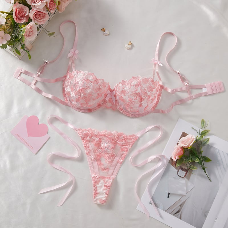 Set de lenjerie intimă Kargano transfrontalieră, toamnă nouă, broderie cu fulgi de nea, dantelă în perspectivă, efect adunat, sexy, tentație, flirt