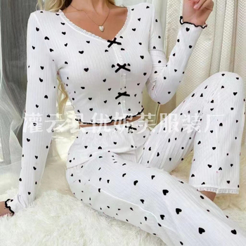 Νέα ευρωπαϊκή και αμερικανική διασυνοριακή πώληση ρούχων για το σπίτι, ρολό αγάπης, γυναικεία πιτζάμα με λαιμόκοψη V, δύο τεμαχίων, πανωφόρι