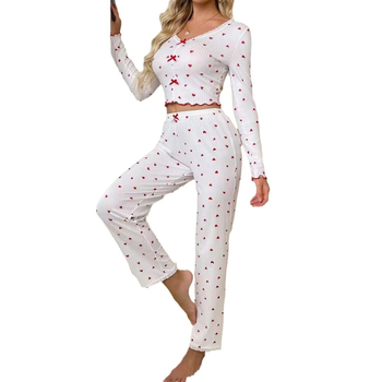 Νέα ευρωπαϊκή και αμερικανική διασυνοριακή πώληση ρούχων για το σπίτι, ρολό αγάπης, γυναικεία πιτζάμα με λαιμόκοψη V, δύο τεμαχίων, πανωφόρι