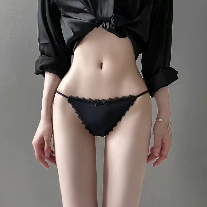 Prancūziško stiliaus seksualios plonomis petnešėlėmis „Pure Desire Girl Ice Silk“ besiūlės žemo juosmens kvėpuojančios apatinės moteriškos medvilninės tarpkojo moteriškos kelnaitės