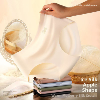 Ženske gaćice od ledene svile, srednjeg struka, za podizanje trbuha, tanke, prozračne, visokoelastične, 3D Apple, za bokove, od čistog pamuka, bakteriostatske, za međunožje, bez tragova