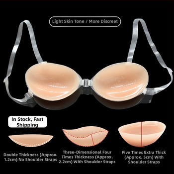 Sandėlyje esančios šviesios spalvos, klostytos silikoninės, nematomos liemenėlės formos krūtų įklotai vestuvinėms suknelėms ir maudymosi reikmėms, atsparios vandeniui ir pastorintos, kad būtų užtikrinta papildoma apsauga.