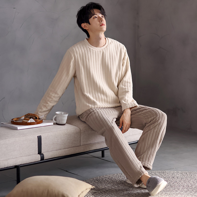 Vīriešu ziemas pidžama ar koraļļu flīsa apkakli, džemperis ar biezu flīsa oderi, silts flaneļa virsdrēbju kostīms