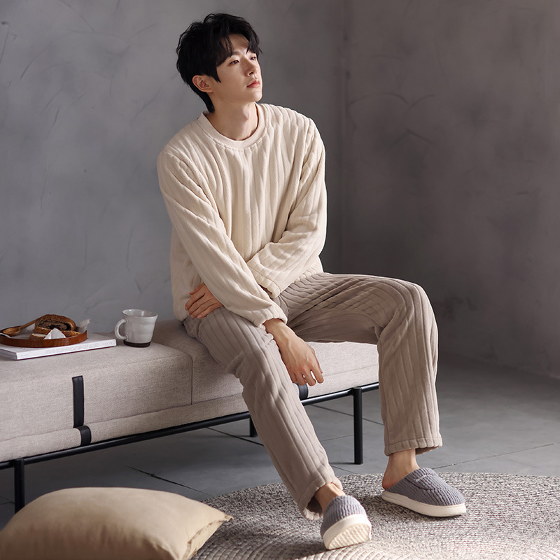 Vīriešu ziemas pidžama ar koraļļu flīsa apkakli, džemperis ar biezu flīsa oderi, silts flaneļa virsdrēbju kostīms