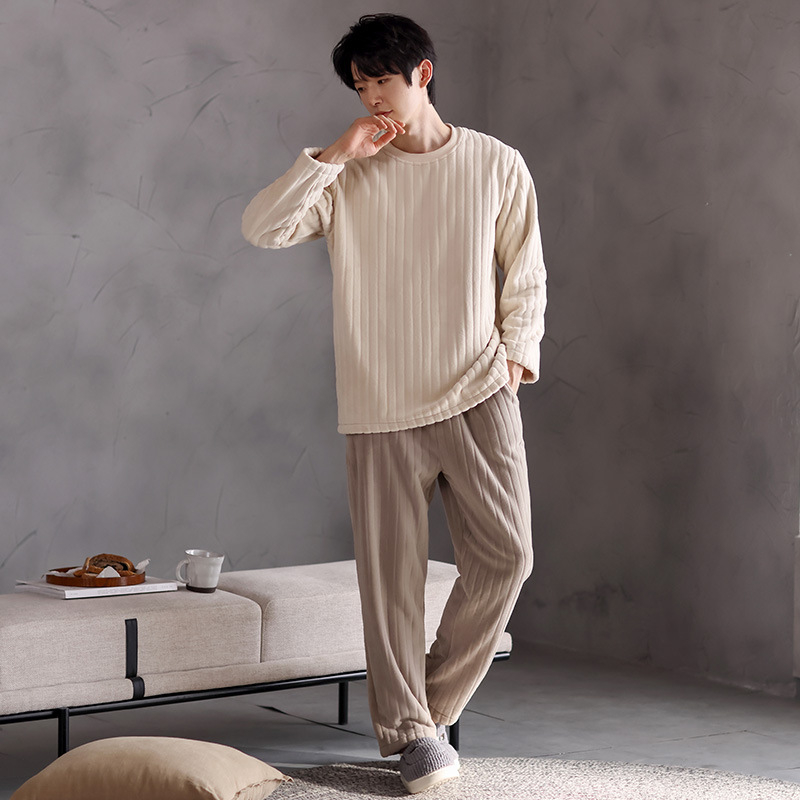 Vīriešu ziemas pidžama ar koraļļu flīsa apkakli, džemperis ar biezu flīsa oderi, silts flaneļa virsdrēbju kostīms