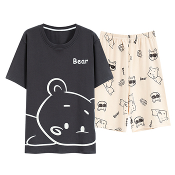 Suvine puhtast puuvillast meeste ööriided ümara kaelusega lühikeste varrukatega lühikesed püksid õhukese stiiliga vabaaja lahtised tudengiriided koduriided