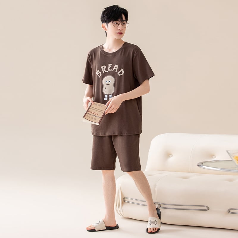 Suvine puhtast puuvillast meeste ööriided ümara kaelusega lühikeste varrukatega lühikesed püksid õhukese stiiliga vabaaja lahtised tudengiriided koduriided