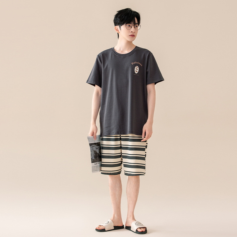 Suvine puhtast puuvillast meeste ööriided ümara kaelusega lühikeste varrukatega lühikesed püksid õhukese stiiliga vabaaja lahtised tudengiriided koduriided