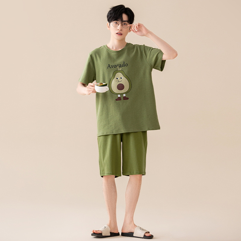 Suvine puhtast puuvillast meeste ööriided ümara kaelusega lühikeste varrukatega lühikesed püksid õhukese stiiliga vabaaja lahtised tudengiriided koduriided