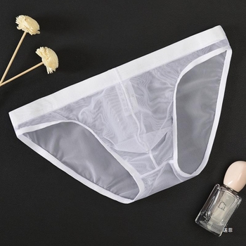 Vīriešu apakšveļa caurspīdīga sieta ar zemu jostasvietu, liela izmēra, seksīgas, pavedinošas, ledus zīda U veida, izliektas biksītes.