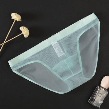 Vīriešu apakšveļa caurspīdīga sieta ar zemu jostasvietu, liela izmēra, seksīgas, pavedinošas, ledus zīda U veida, izliektas biksītes.