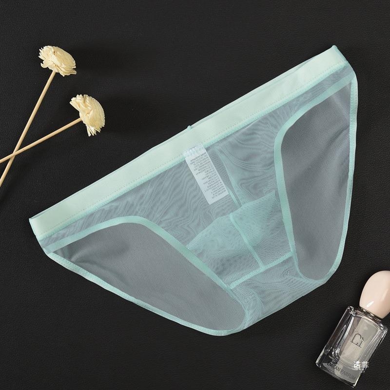 Vīriešu apakšveļa caurspīdīga sieta ar zemu jostasvietu, liela izmēra, seksīgas, pavedinošas, ledus zīda U veida, izliektas biksītes.