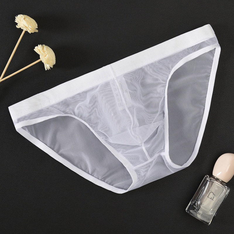 Vīriešu apakšveļa caurspīdīga sieta ar zemu jostasvietu, liela izmēra, seksīgas, pavedinošas, ledus zīda U veida, izliektas biksītes.