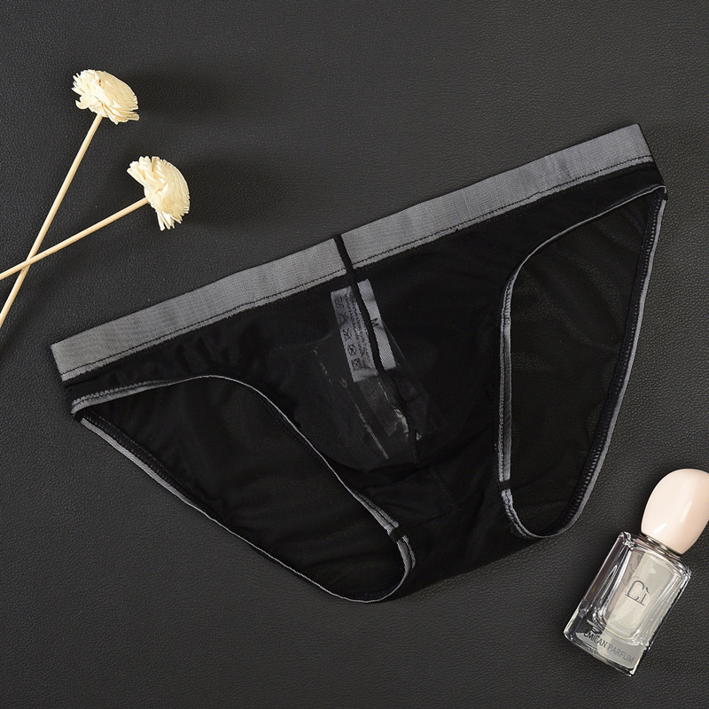 Vīriešu apakšveļa caurspīdīga sieta ar zemu jostasvietu, liela izmēra, seksīgas, pavedinošas, ledus zīda U veida, izliektas biksītes.