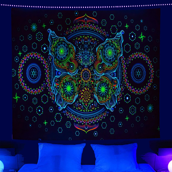 fluorescencinis gobelenas UV fluorescencinė mandala drugelio žvaigždynas fluorescencinis gobelenas namų kambario gobelenas gobeleno šaltinis gamykla