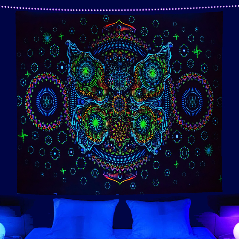 fluorescencinis gobelenas UV fluorescencinė mandala drugelio žvaigždynas fluorescencinis gobelenas namų kambario gobelenas gobeleno šaltinis gamykla
